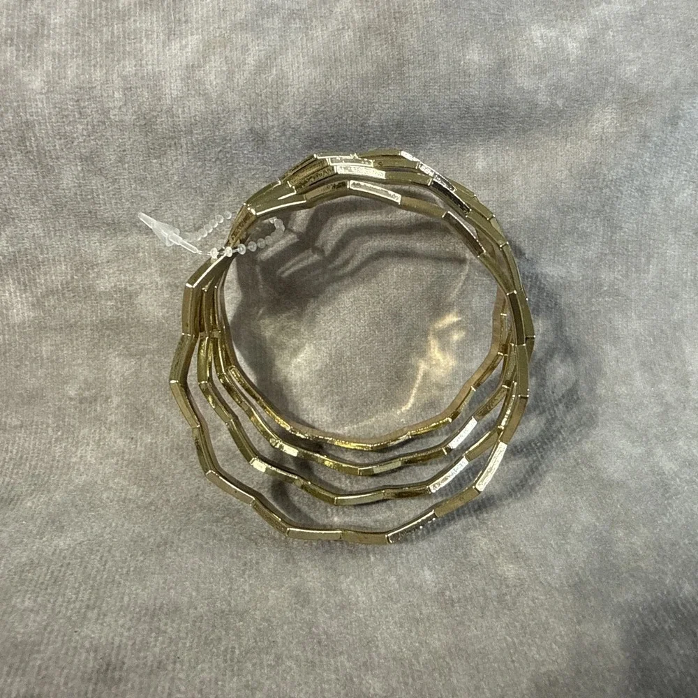 Zigzag Bangle Bracelets Set Of 4 Navy Blue Goldtone